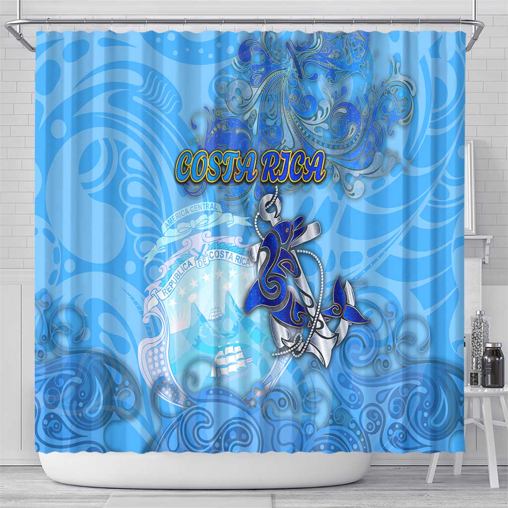 Ocean Spirit of Costa Rica Shower Curtain Anchored in Costa Rican Pride - Aussie Hoodie