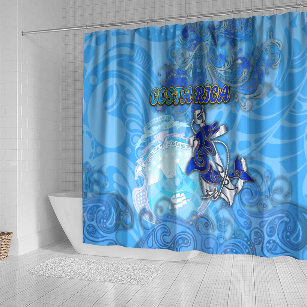 Ocean Spirit of Costa Rica Shower Curtain Anchored in Costa Rican Pride - Aussie Hoodie