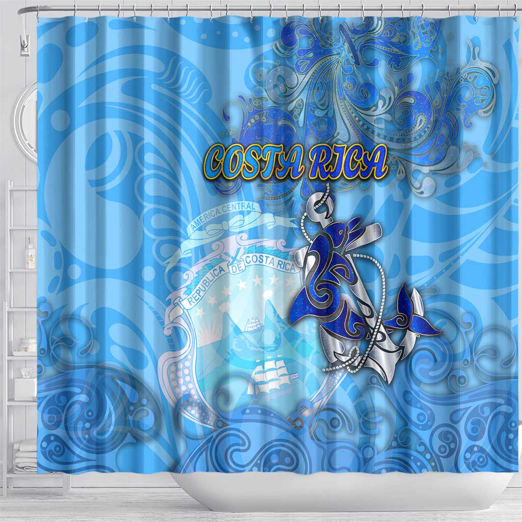 Ocean Spirit of Costa Rica Shower Curtain Anchored in Costa Rican Pride - Aussie Hoodie