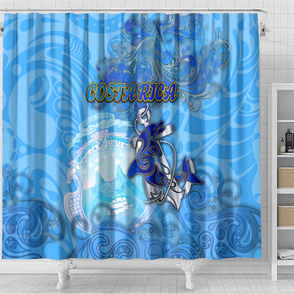 Ocean Spirit of Costa Rica Shower Curtain Anchored in Costa Rican Pride - Aussie Hoodie