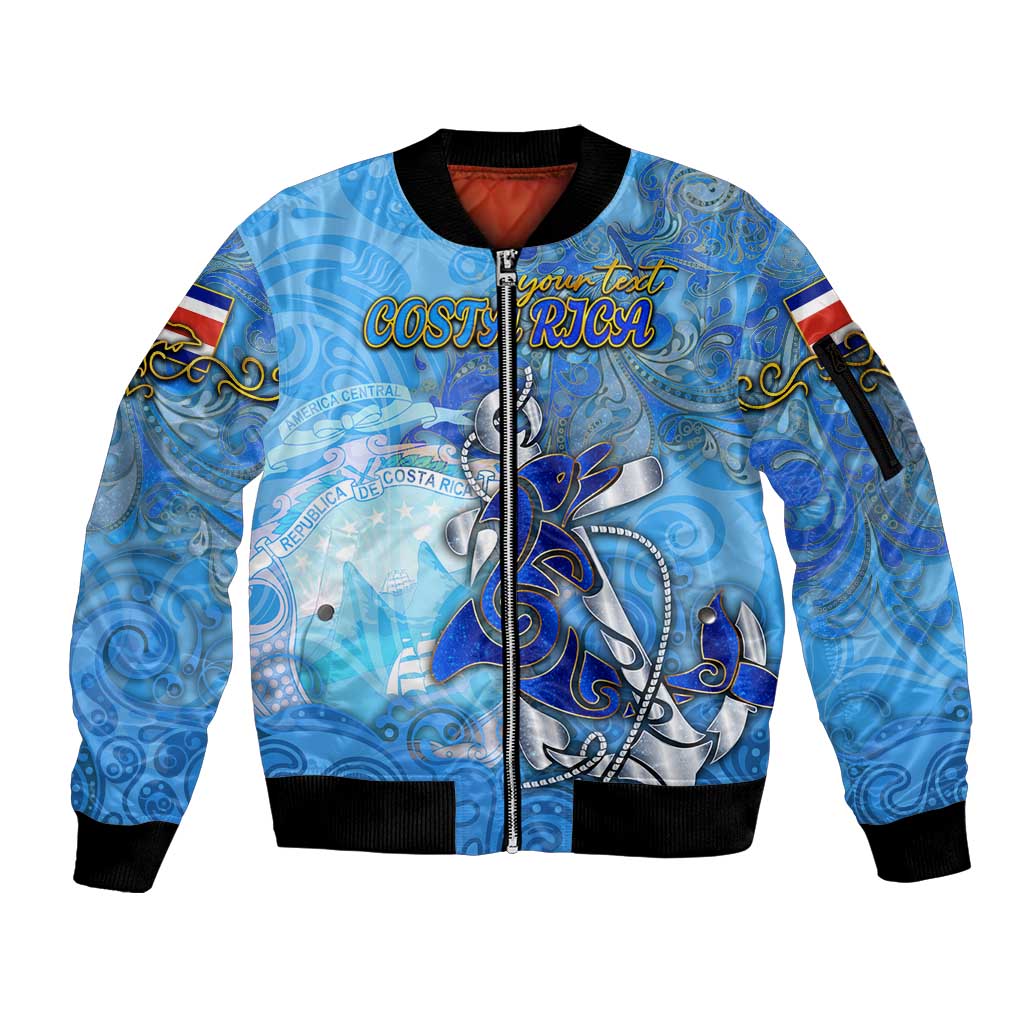 Ocean Spirit of Costa Rica Sleeve Zip Bomber Jacket Anchored in Costa Rican Pride - Aussie Hoodie