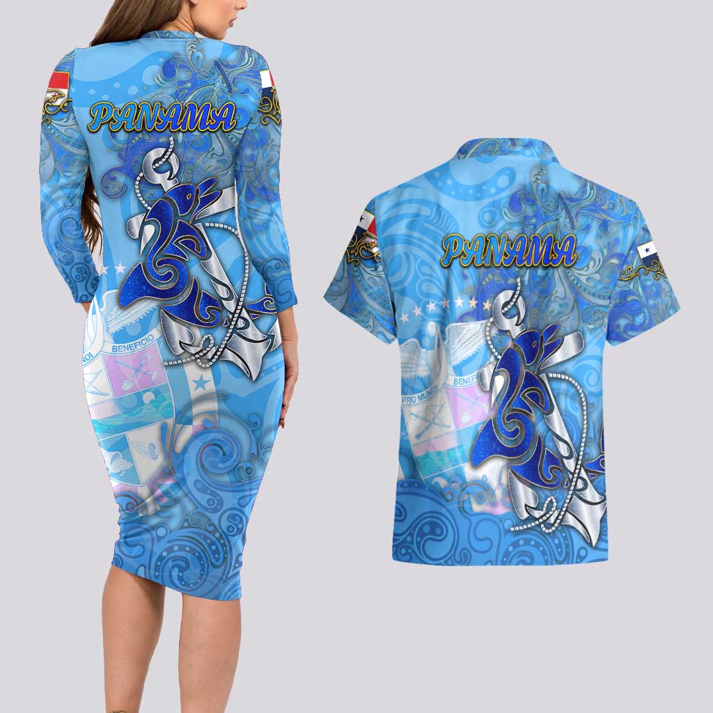 Ocean Spirit of Panama Couples Matching Long Sleeve Bodycon Dress and Hawaiian Shirt Anchored in Panamanian Pride - Aussie Hoodie