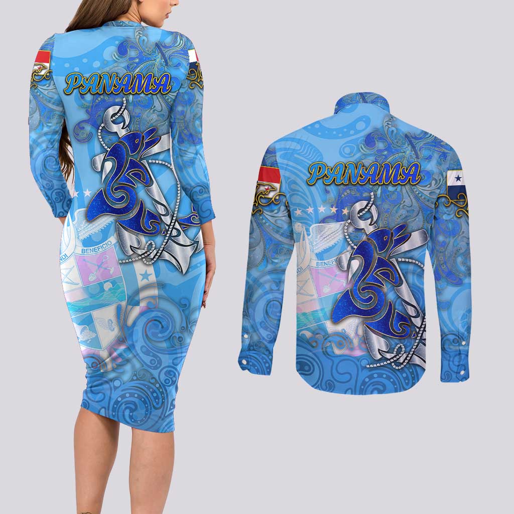 Ocean Spirit of Panama Couples Matching Long Sleeve Bodycon Dress and Long Sleeve Button Shirt Anchored in Panamanian Pride - Aussie Hoodie