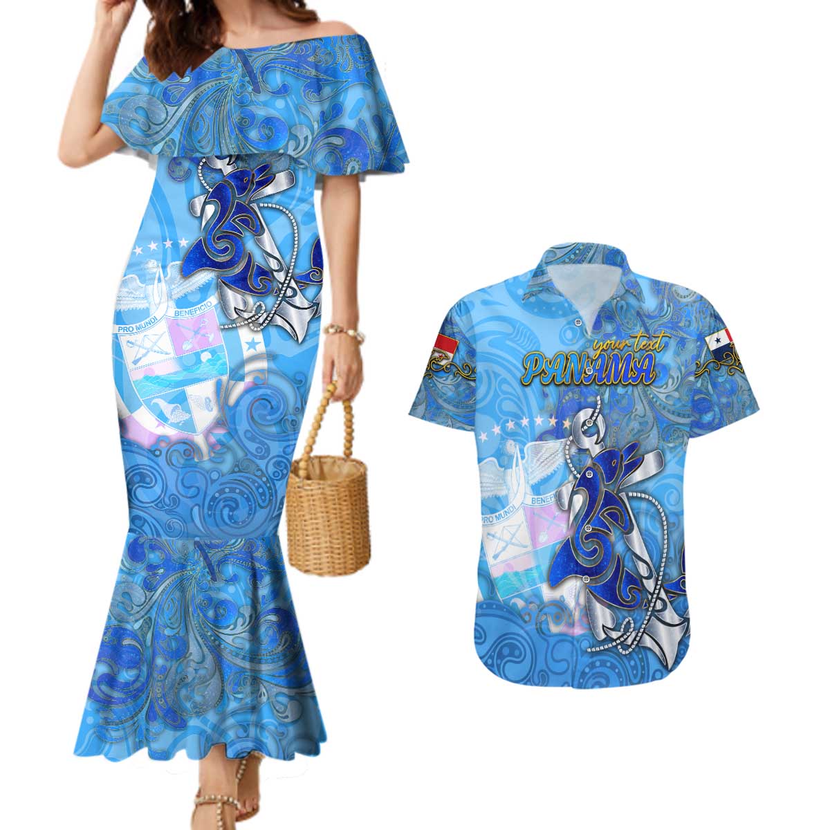 Ocean Spirit of Panama Couples Matching Mermaid Dress and Hawaiian Shirt Anchored in Panamanian Pride - Aussie Hoodie