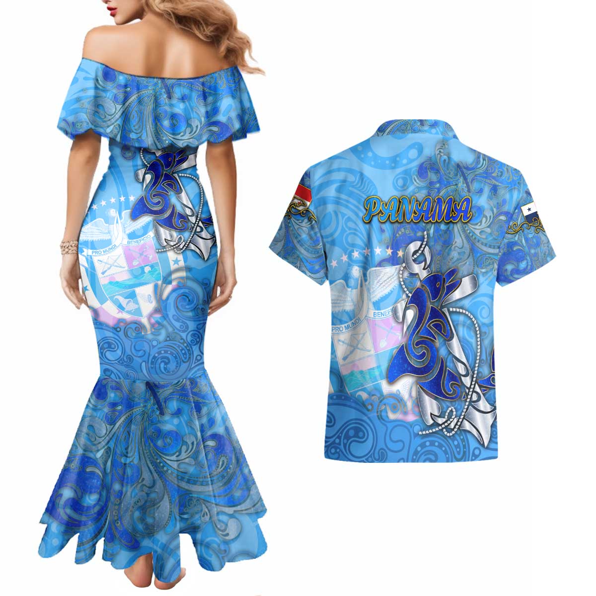 Ocean Spirit of Panama Couples Matching Mermaid Dress and Hawaiian Shirt Anchored in Panamanian Pride - Aussie Hoodie