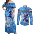 Ocean Spirit of Panama Couples Matching Off Shoulder Maxi Dress and Long Sleeve Button Shirt Anchored in Panamanian Pride - Aussie Hoodie