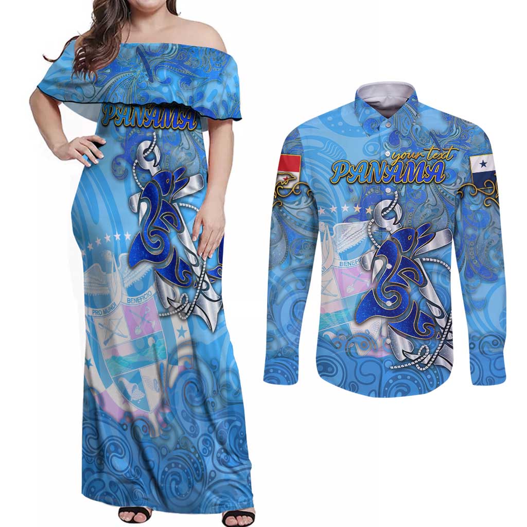 Ocean Spirit of Panama Couples Matching Off Shoulder Maxi Dress and Long Sleeve Button Shirt Anchored in Panamanian Pride - Aussie Hoodie