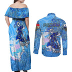 Ocean Spirit of Panama Couples Matching Off Shoulder Maxi Dress and Long Sleeve Button Shirt Anchored in Panamanian Pride - Aussie Hoodie