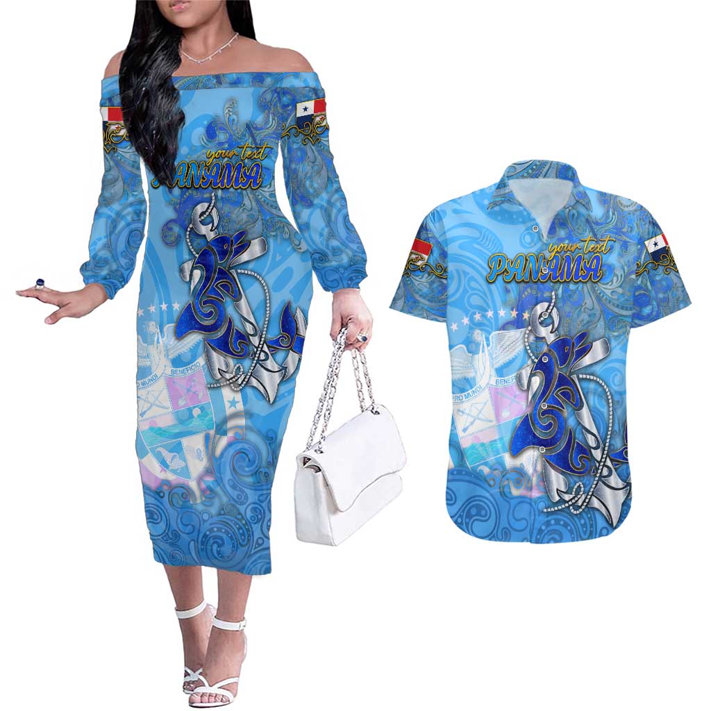 Ocean Spirit of Panama Couples Matching Off The Shoulder Long Sleeve Dress and Hawaiian Shirt Anchored in Panamanian Pride - Aussie Hoodie