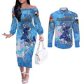 Ocean Spirit of Panama Couples Matching Off The Shoulder Long Sleeve Dress and Long Sleeve Button Shirt Anchored in Panamanian Pride - Aussie Hoodie