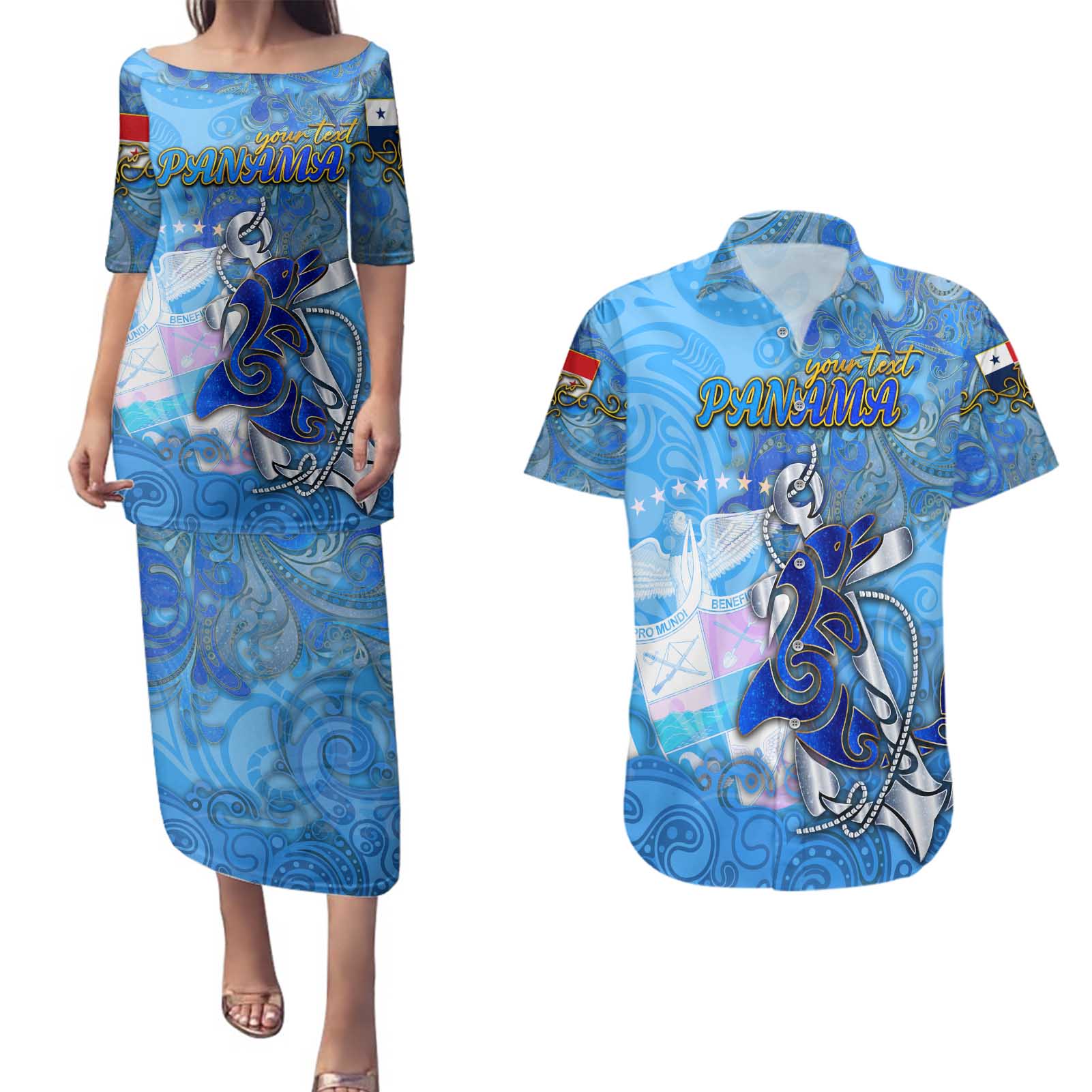 Ocean Spirit of Panama Couples Matching Puletasi and Hawaiian Shirt Anchored in Panamanian Pride - Aussie Hoodie