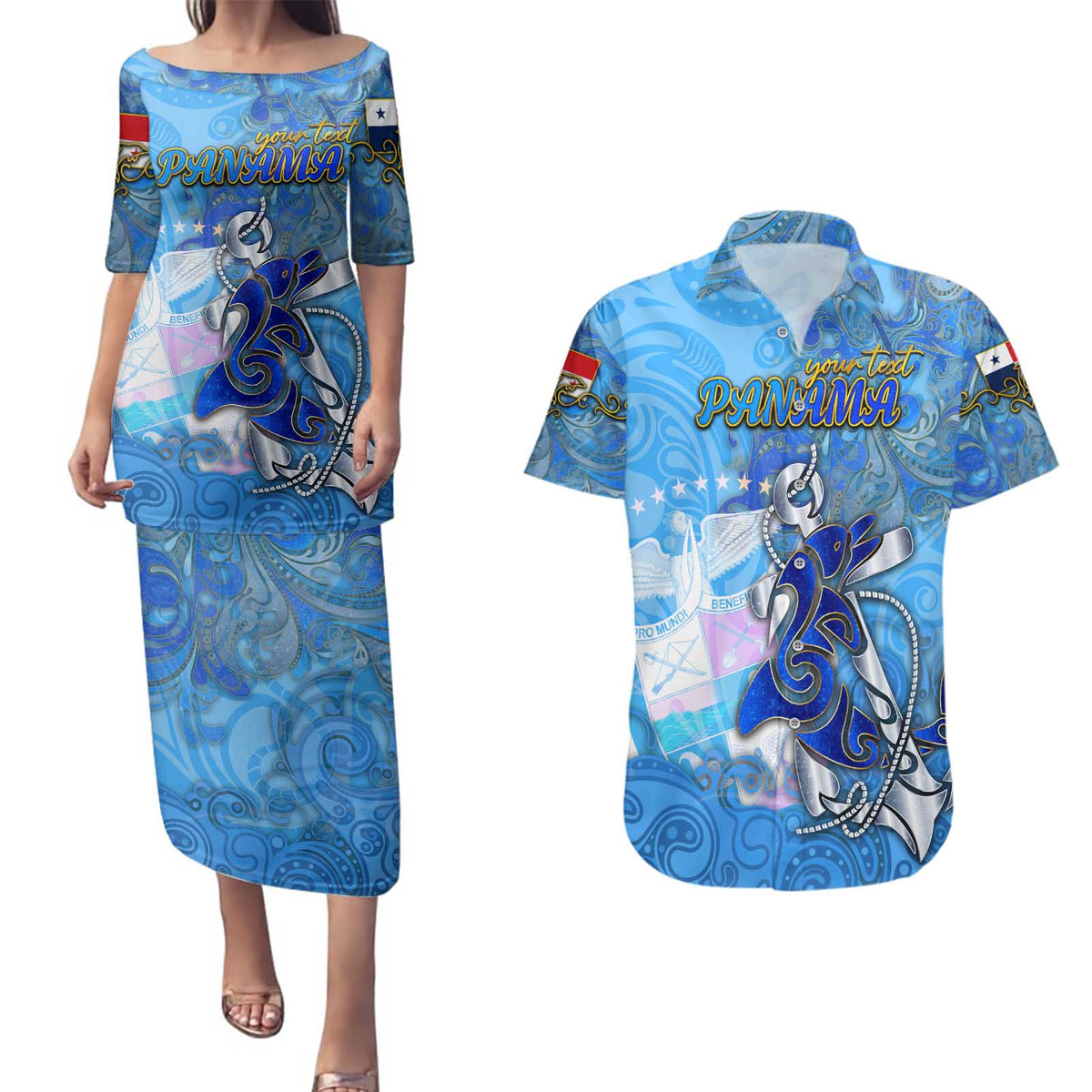 Ocean Spirit of Panama Couples Matching Puletasi and Hawaiian Shirt Anchored in Panamanian Pride - Aussie Hoodie
