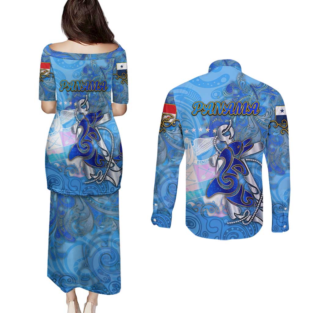 Ocean Spirit of Panama Couples Matching Puletasi and Long Sleeve Button Shirt Anchored in Panamanian Pride - Aussie Hoodie