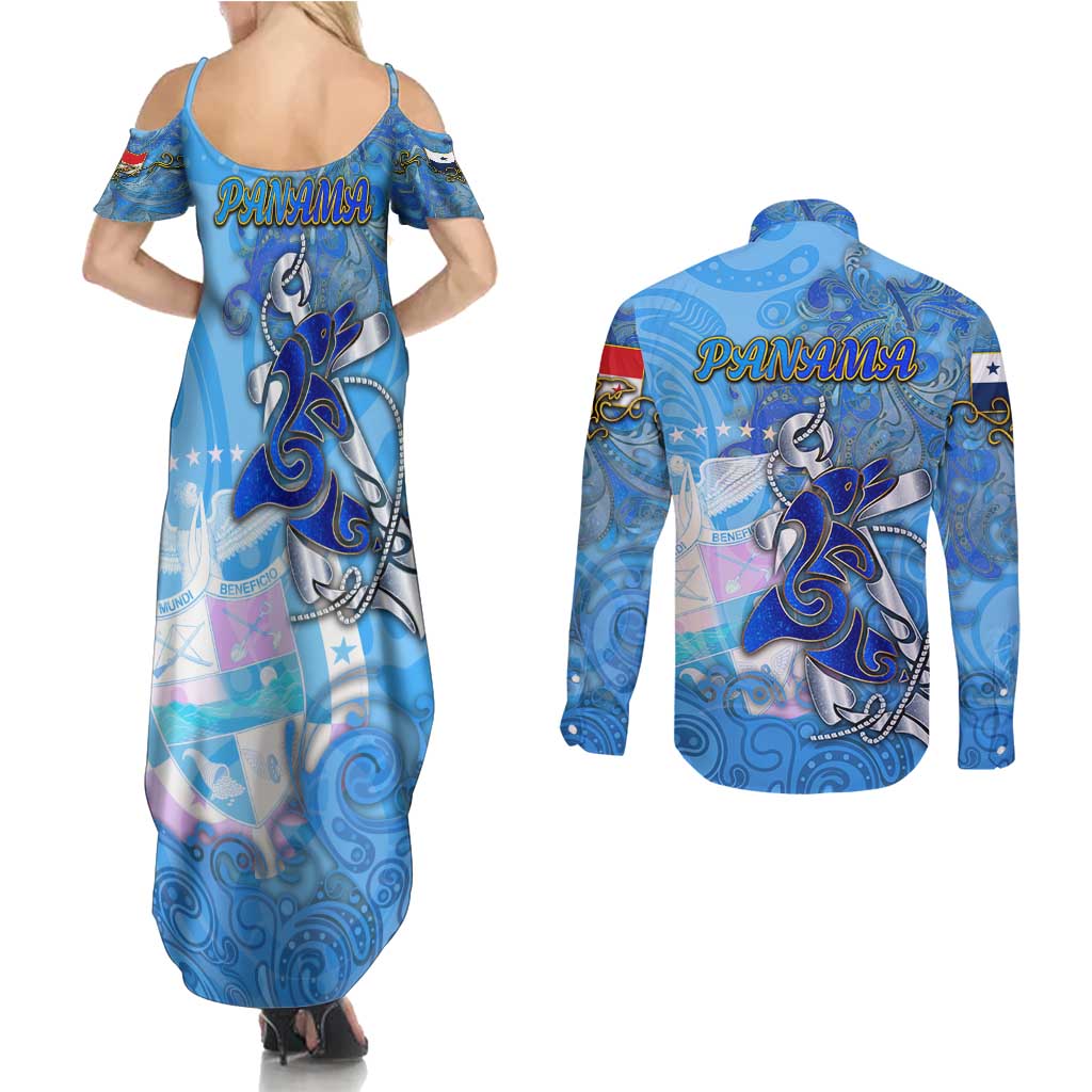 Ocean Spirit of Panama Couples Matching Summer Maxi Dress and Long Sleeve Button Shirt Anchored in Panamanian Pride - Aussie Hoodie