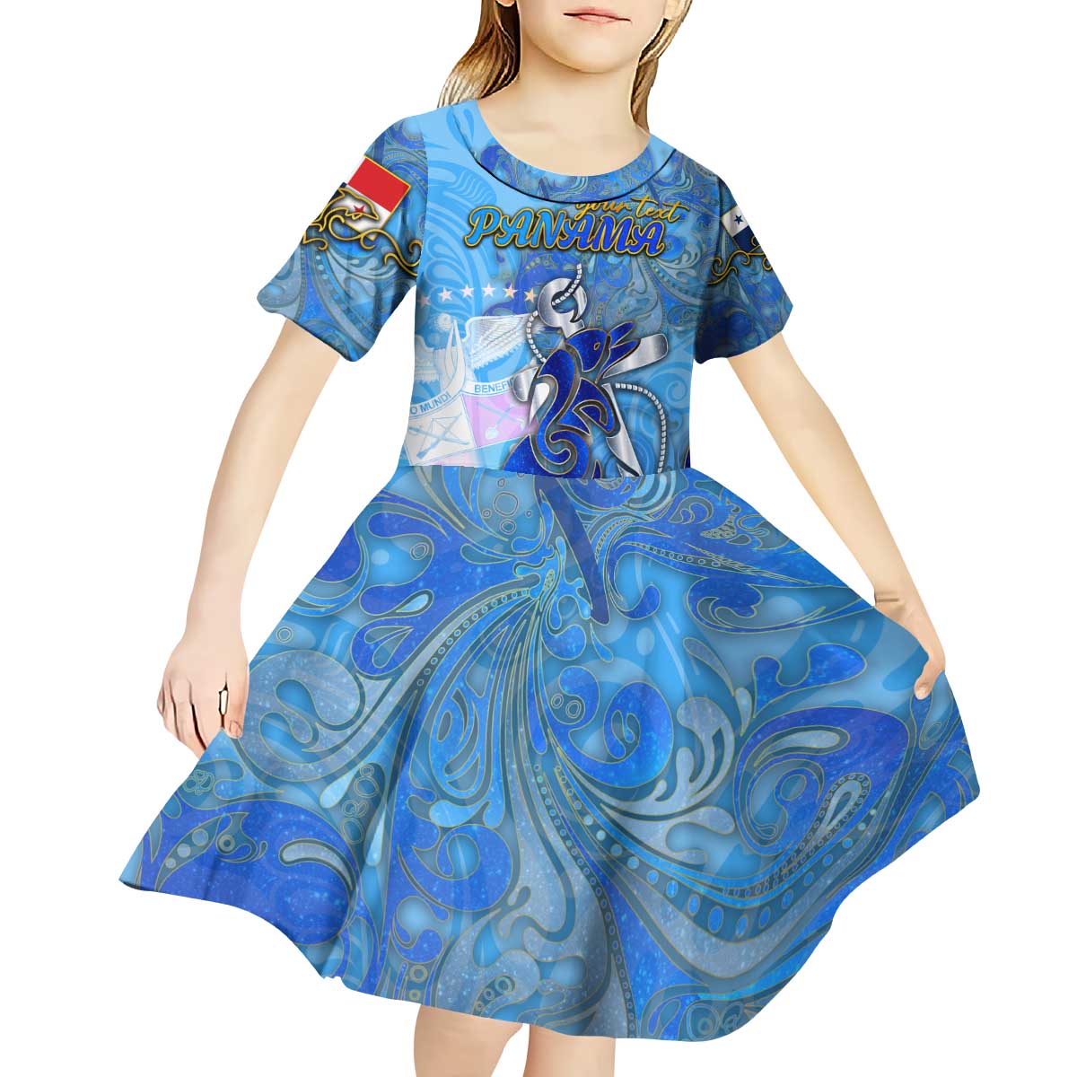 Ocean Spirit of Panama Kid Short Sleeve Dress Anchored in Panamanian Pride - Aussie Hoodie