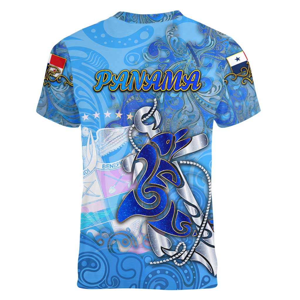 Ocean Spirit of Panama Women V-Neck T-Shirt Anchored in Panamanian Pride - Aussie Hoodie