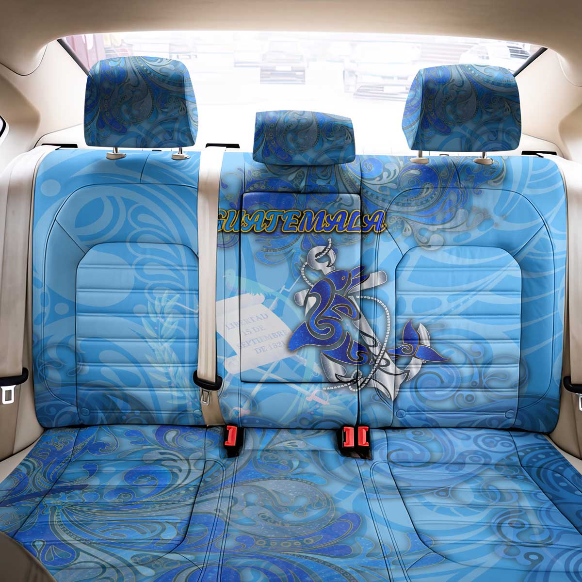 Ocean Spirit of Guatemala Back Car Seat Cover Anchored in Guatemalan Pride - Aussie Hoodie