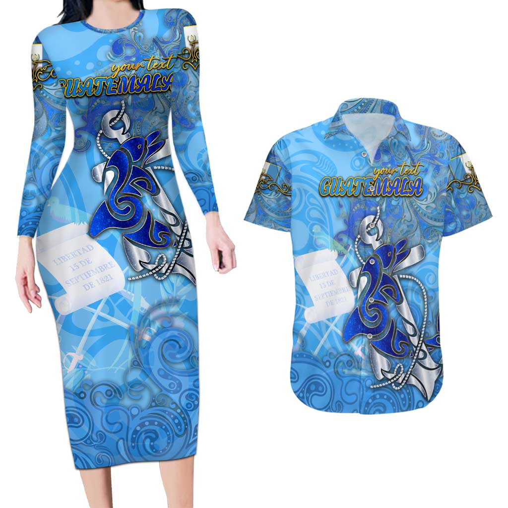 Ocean Spirit of Guatemala Couples Matching Long Sleeve Bodycon Dress and Hawaiian Shirt Anchored in Guatemalan Pride - Aussie Hoodie