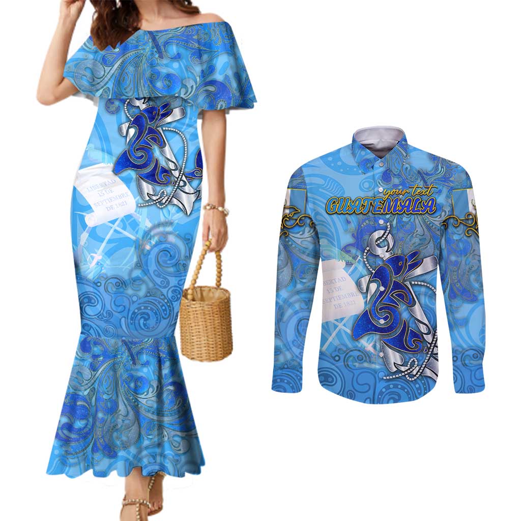 Ocean Spirit of Guatemala Couples Matching Mermaid Dress and Long Sleeve Button Shirt Anchored in Guatemalan Pride - Aussie Hoodie