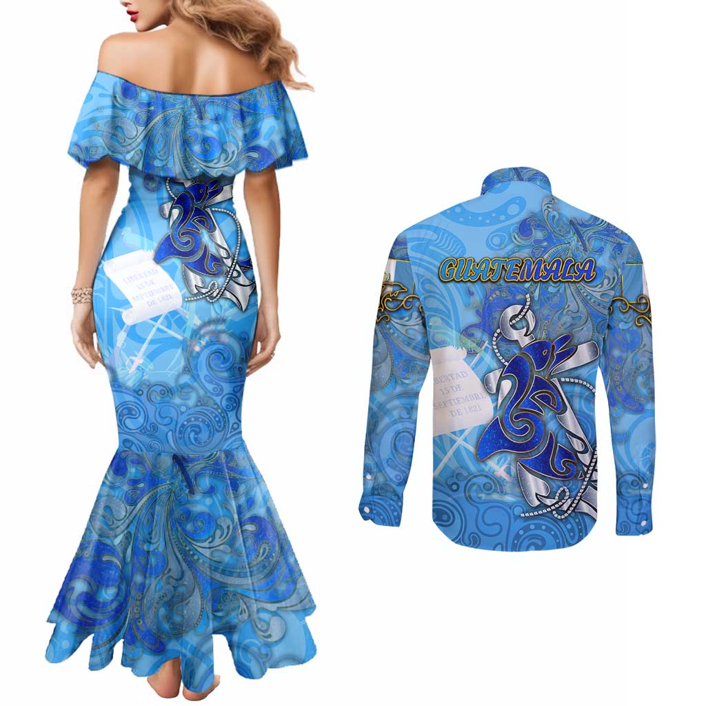 Ocean Spirit of Guatemala Couples Matching Mermaid Dress and Long Sleeve Button Shirt Anchored in Guatemalan Pride - Aussie Hoodie