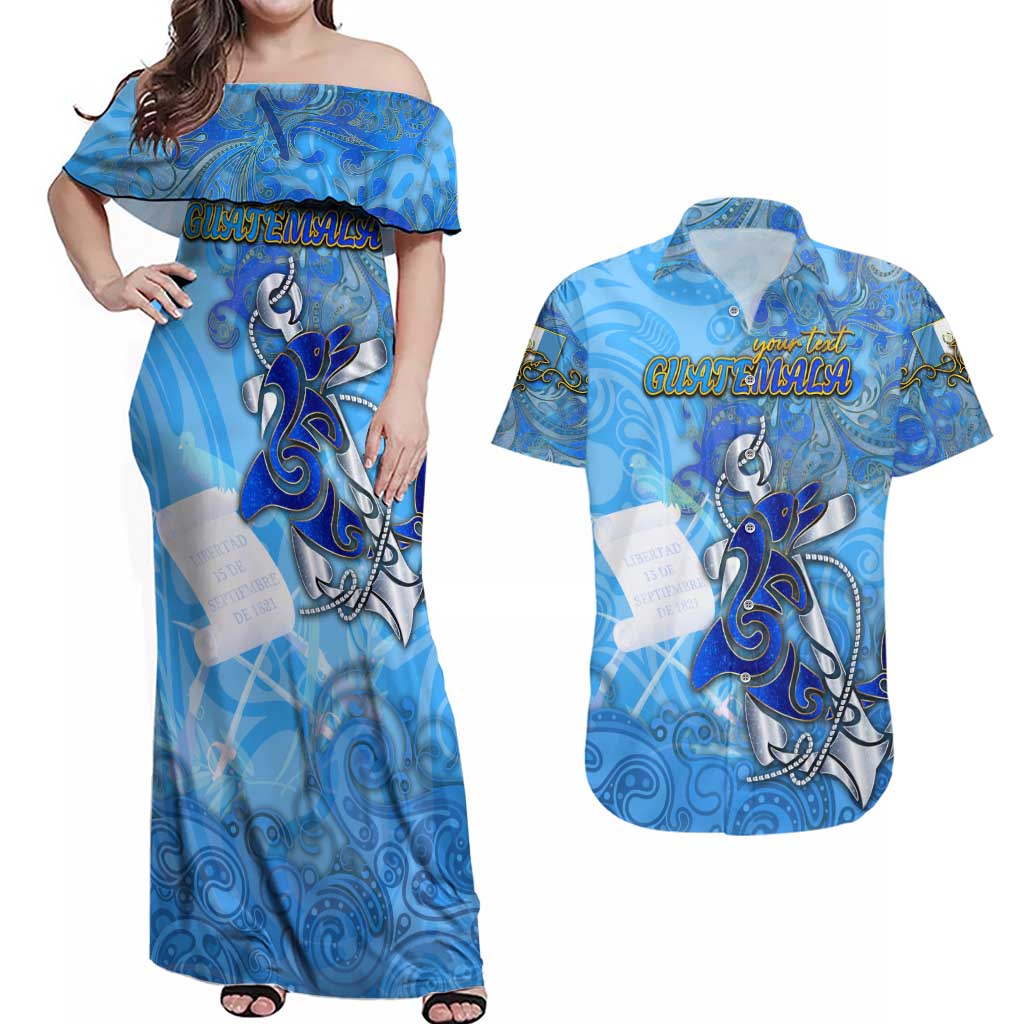 Ocean Spirit of Guatemala Couples Matching Off Shoulder Maxi Dress and Hawaiian Shirt Anchored in Guatemalan Pride - Aussie Hoodie