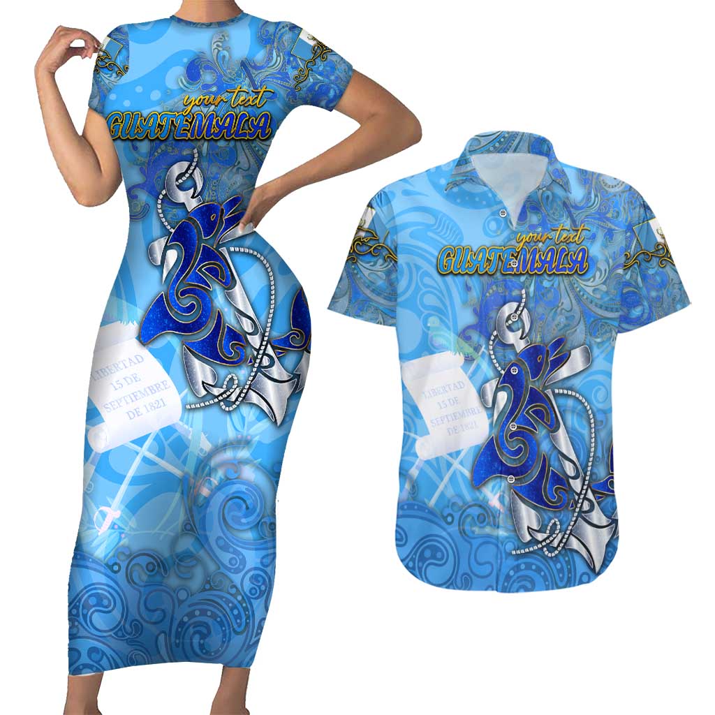 Ocean Spirit of Guatemala Couples Matching Short Sleeve Bodycon Dress and Hawaiian Shirt Anchored in Guatemalan Pride - Aussie Hoodie