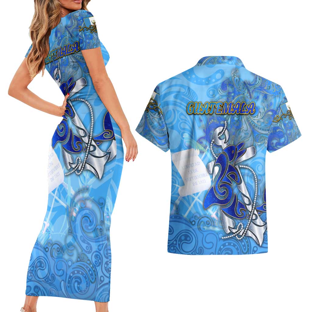 Ocean Spirit of Guatemala Couples Matching Short Sleeve Bodycon Dress and Hawaiian Shirt Anchored in Guatemalan Pride - Aussie Hoodie