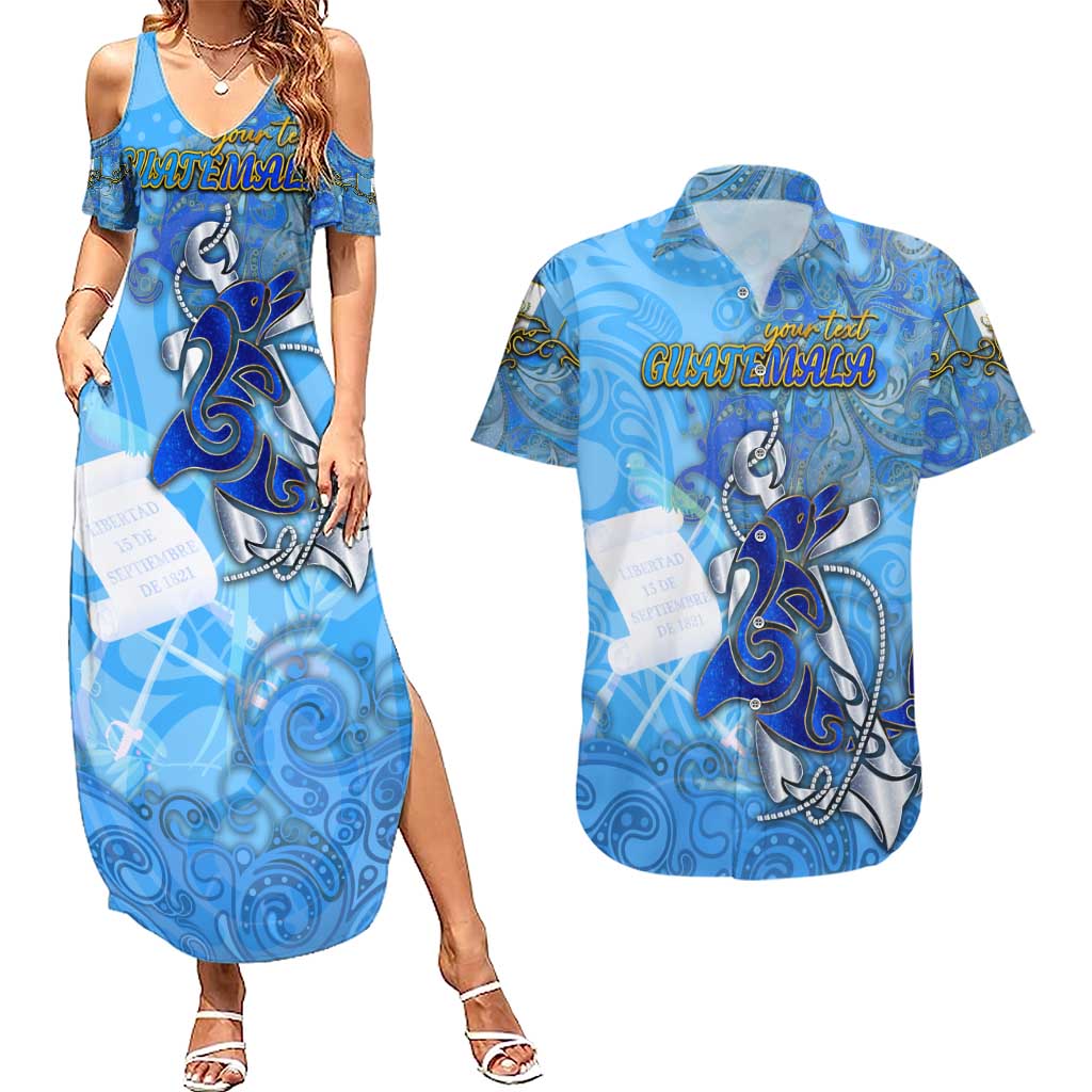 Ocean Spirit of Guatemala Couples Matching Summer Maxi Dress and Hawaiian Shirt Anchored in Guatemalan Pride - Aussie Hoodie