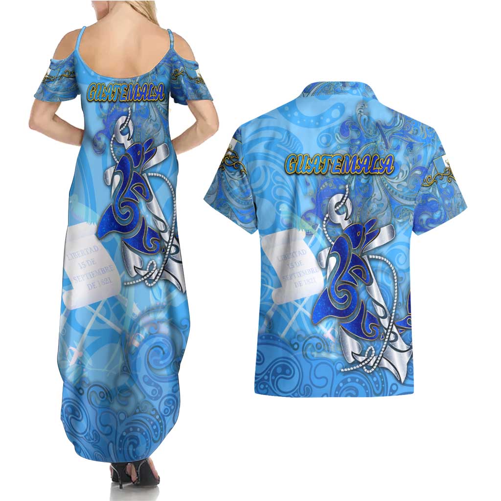 Ocean Spirit of Guatemala Couples Matching Summer Maxi Dress and Hawaiian Shirt Anchored in Guatemalan Pride - Aussie Hoodie