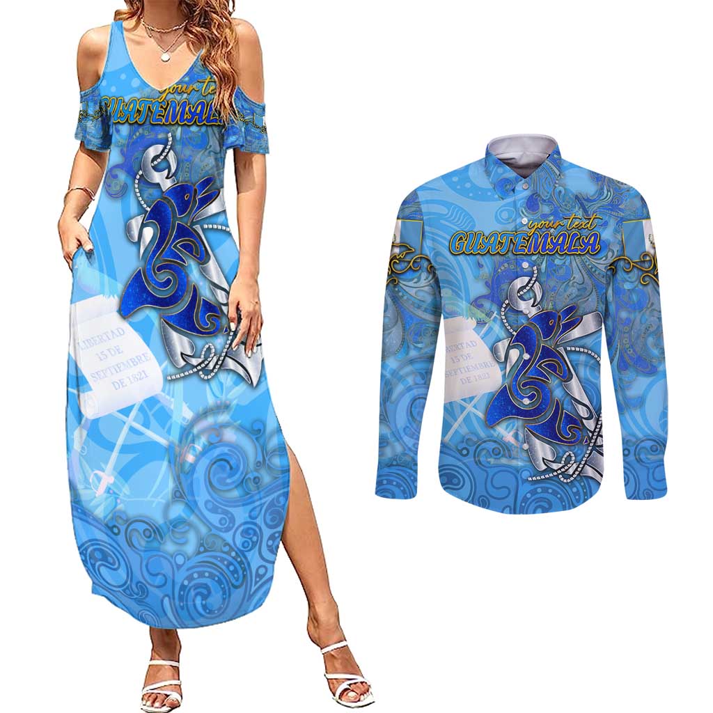 Ocean Spirit of Guatemala Couples Matching Summer Maxi Dress and Long Sleeve Button Shirt Anchored in Guatemalan Pride - Aussie Hoodie