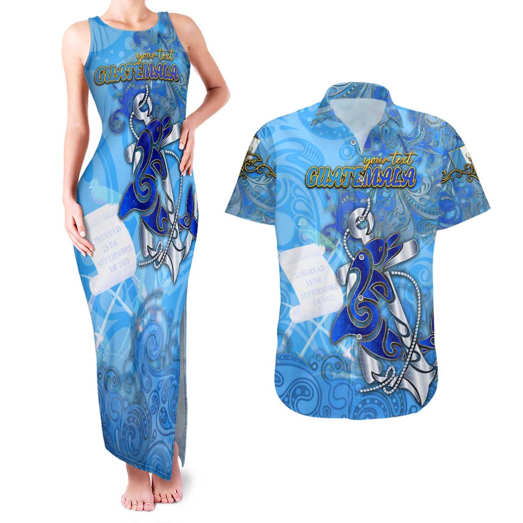 Ocean Spirit of Guatemala Couples Matching Tank Maxi Dress and Hawaiian Shirt Anchored in Guatemalan Pride - Aussie Hoodie