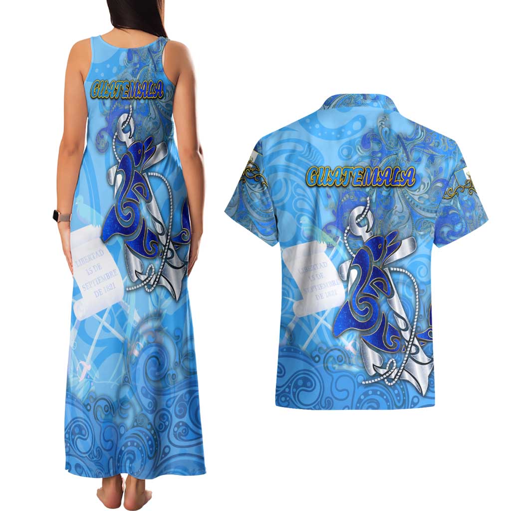 Ocean Spirit of Guatemala Couples Matching Tank Maxi Dress and Hawaiian Shirt Anchored in Guatemalan Pride - Aussie Hoodie