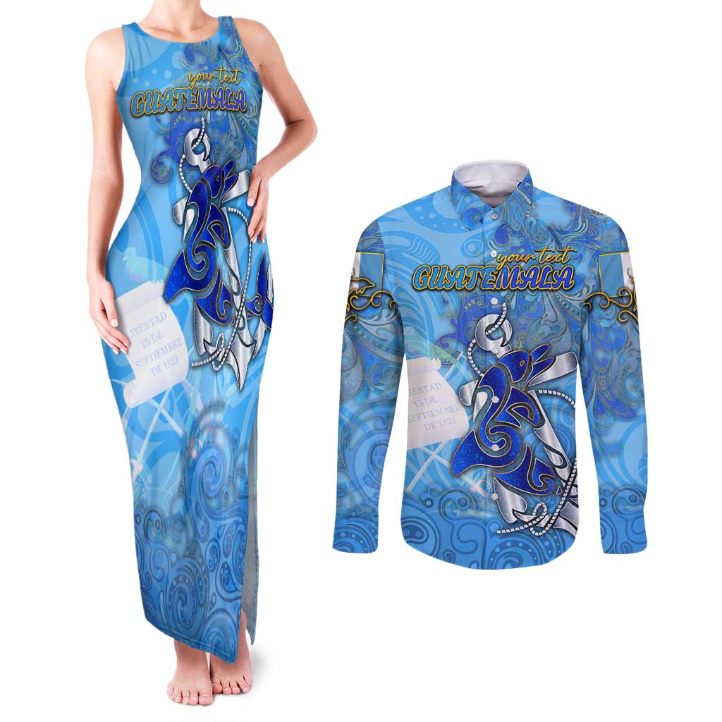 Ocean Spirit of Guatemala Couples Matching Tank Maxi Dress and Long Sleeve Button Shirt Anchored in Guatemalan Pride - Aussie Hoodie