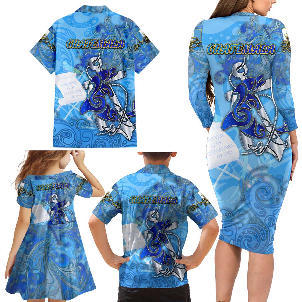 Ocean Spirit of Guatemala Family Matching Long Sleeve Bodycon Dress and Hawaiian Shirt Anchored in Guatemalan Pride - Aussie Hoodie