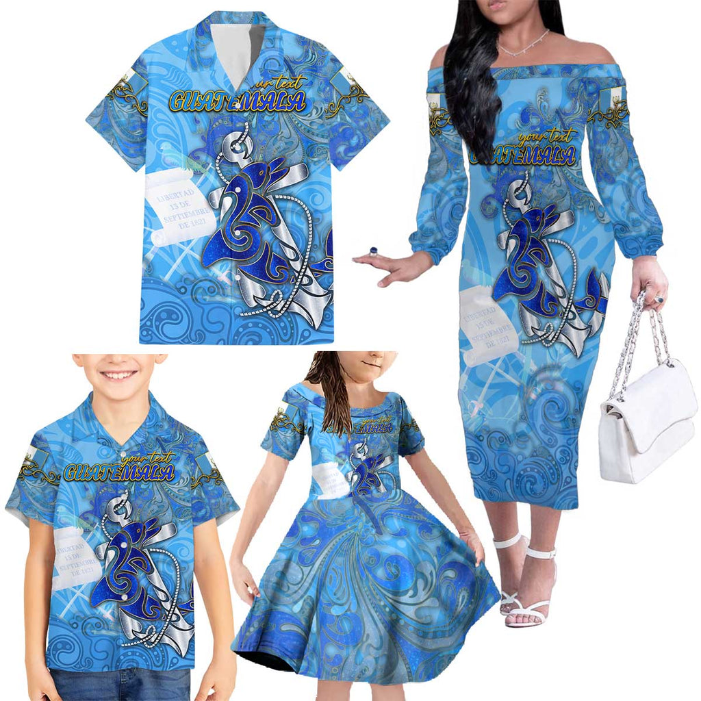 Ocean Spirit of Guatemala Family Matching Off The Shoulder Long Sleeve Dress and Hawaiian Shirt Anchored in Guatemalan Pride - Aussie Hoodie