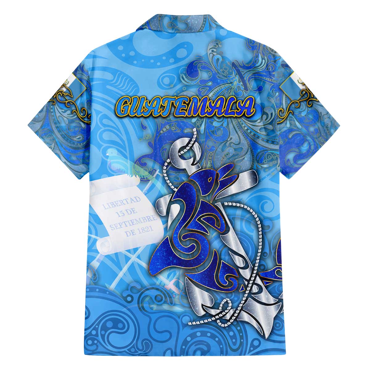 Ocean Spirit of Guatemala Family Matching Off The Shoulder Long Sleeve Dress and Hawaiian Shirt Anchored in Guatemalan Pride - Aussie Hoodie