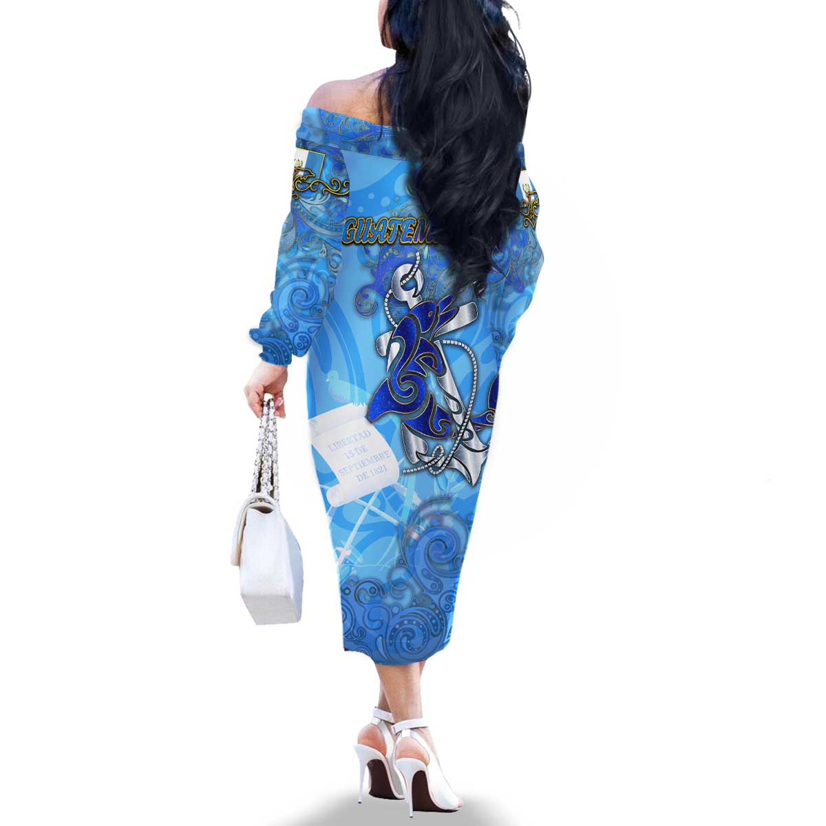 Ocean Spirit of Guatemala Family Matching Off The Shoulder Long Sleeve Dress and Hawaiian Shirt Anchored in Guatemalan Pride - Aussie Hoodie