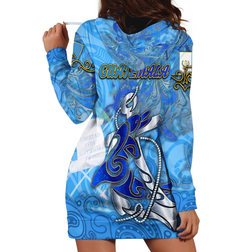 Ocean Spirit of Guatemala Hoodie Dress Anchored in Guatemalan Pride - Aussie Hoodie