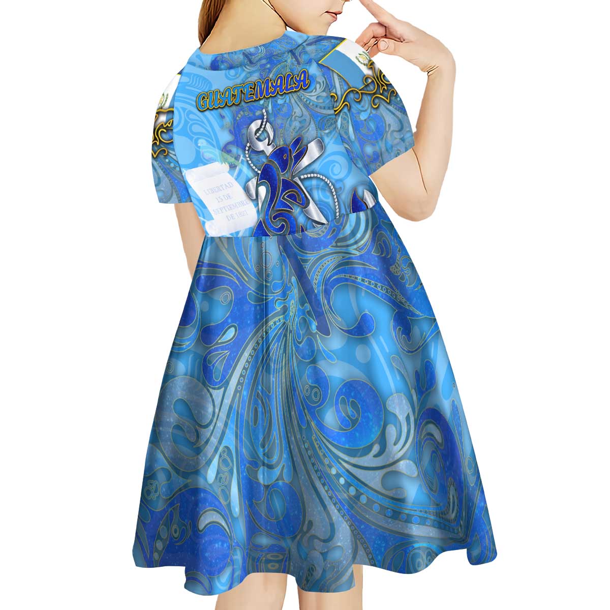 Ocean Spirit of Guatemala Kid Short Sleeve Dress Anchored in Guatemalan Pride - Aussie Hoodie