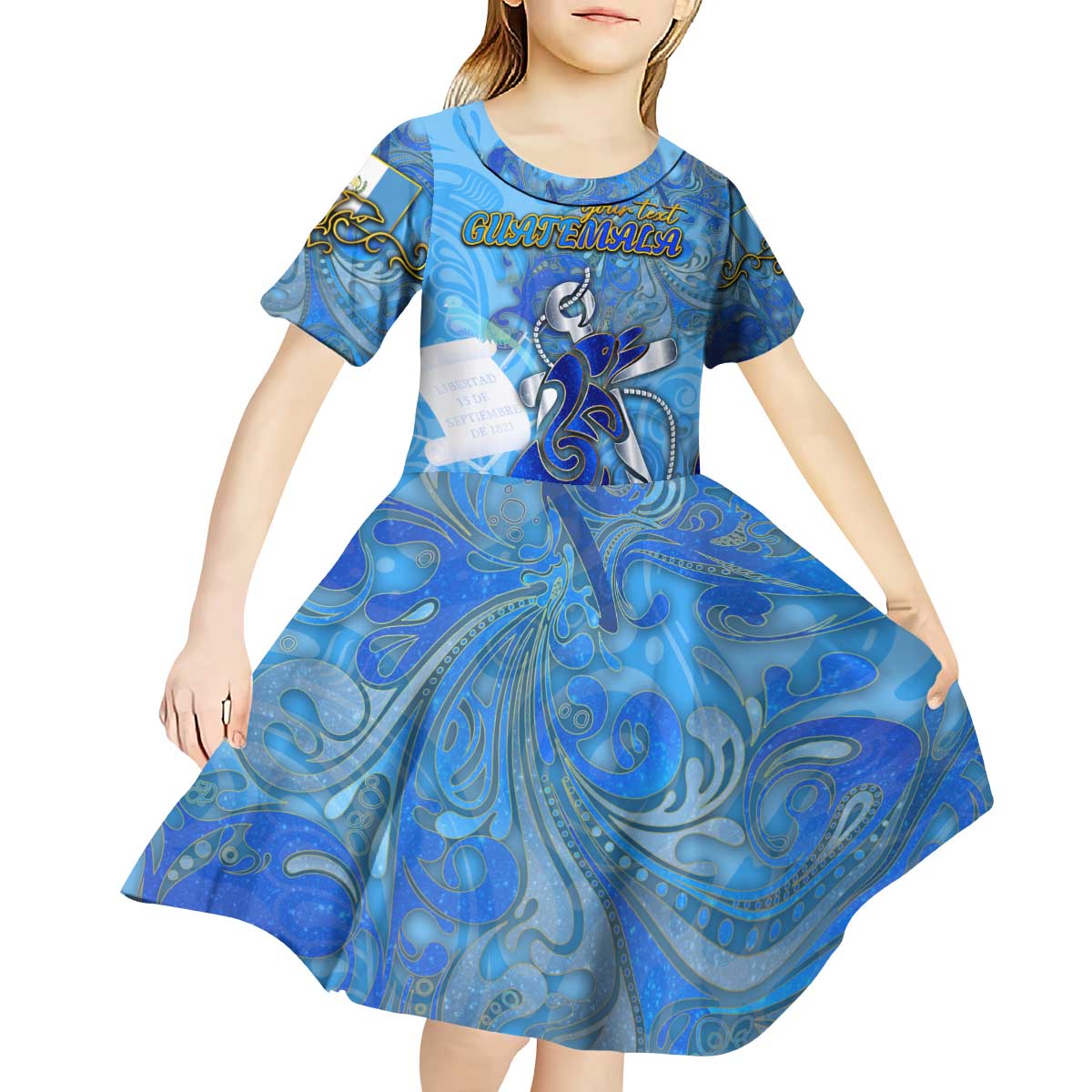 Ocean Spirit of Guatemala Kid Short Sleeve Dress Anchored in Guatemalan Pride - Aussie Hoodie