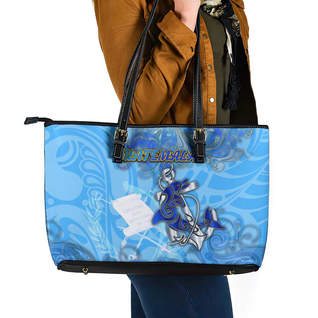 Ocean Spirit of Guatemala Leather Tote Bag Anchored in Guatemalan Pride - Aussie Hoodie