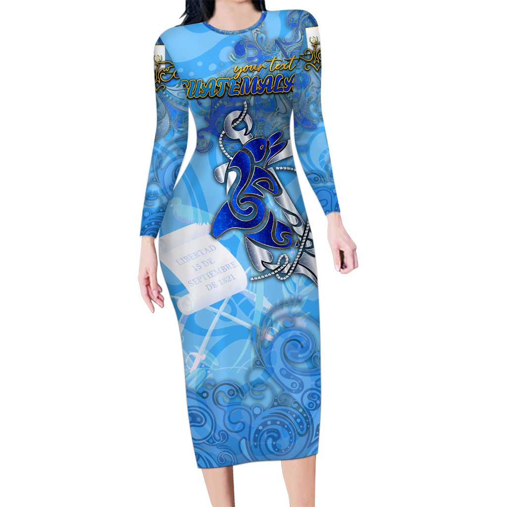 Ocean Spirit of Guatemala Long Sleeve Bodycon Dress Anchored in Guatemalan Pride - Aussie Hoodie