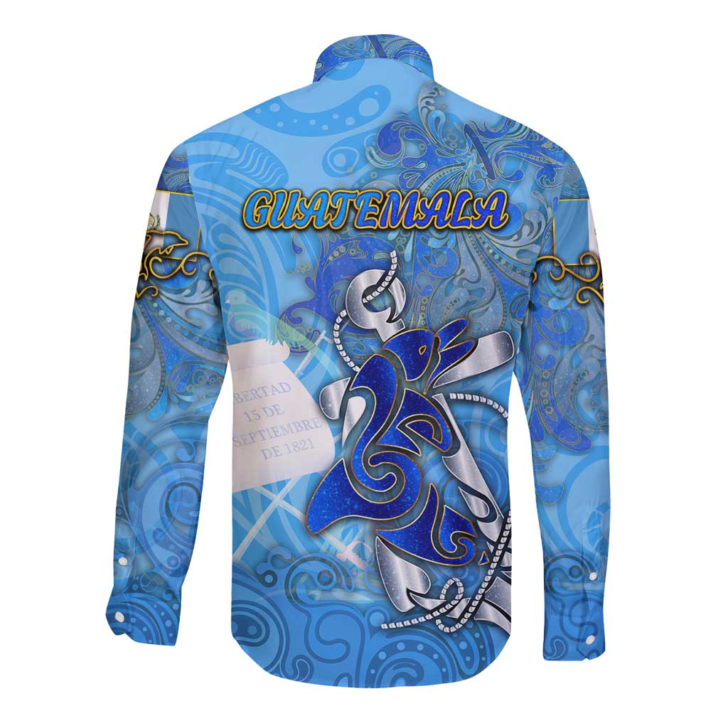 Ocean Spirit of Guatemala Long Sleeve Button Shirt Anchored in Guatemalan Pride - Aussie Hoodie