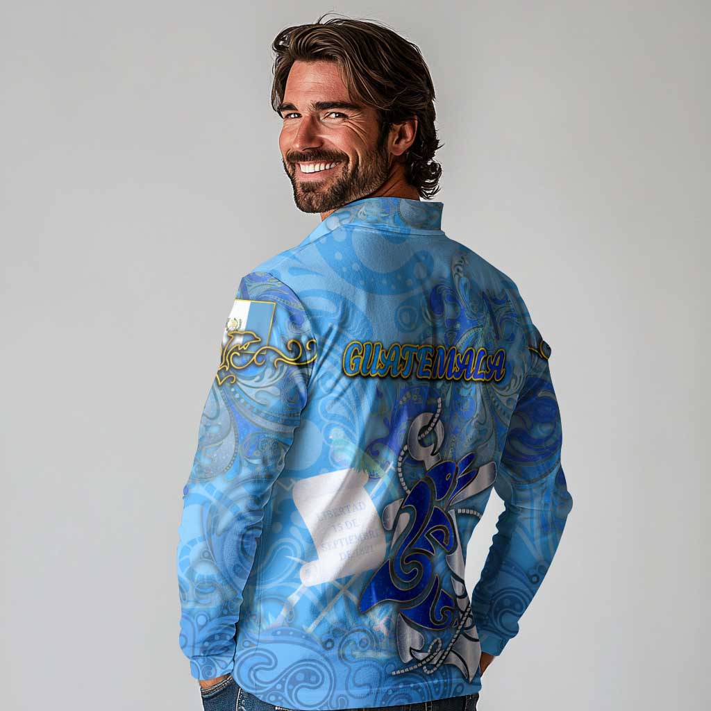 Ocean Spirit of Guatemala Long Sleeve Polo Shirt Anchored in Guatemalan Pride - Aussie Hoodie