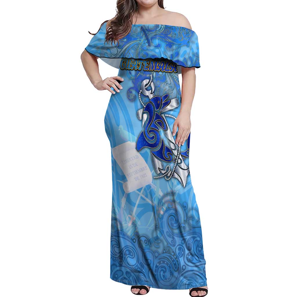 Ocean Spirit of Guatemala Off Shoulder Maxi Dress Anchored in Guatemalan Pride - Aussie Hoodie