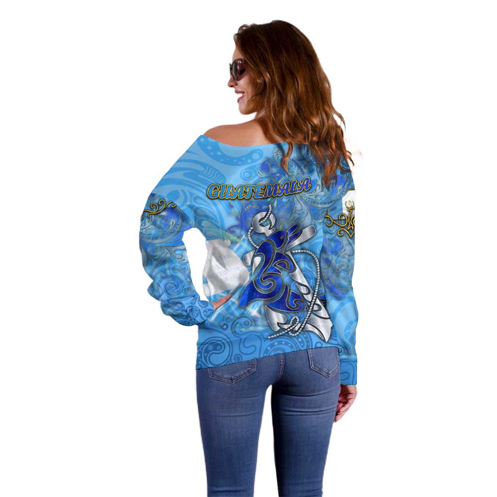 Ocean Spirit of Guatemala Off Shoulder Sweater Anchored in Guatemalan Pride - Aussie Hoodie
