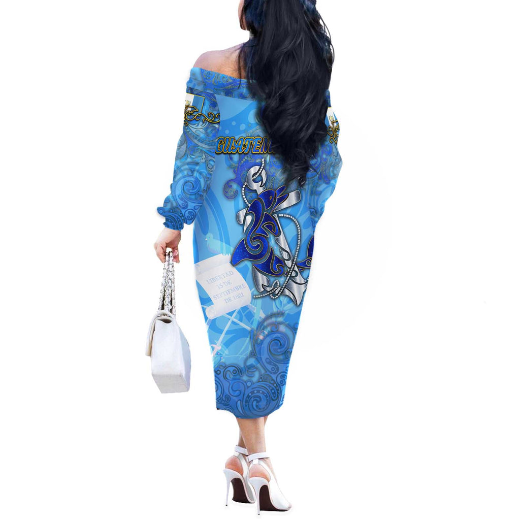 Ocean Spirit of Guatemala Off The Shoulder Long Sleeve Dress Anchored in Guatemalan Pride - Aussie Hoodie