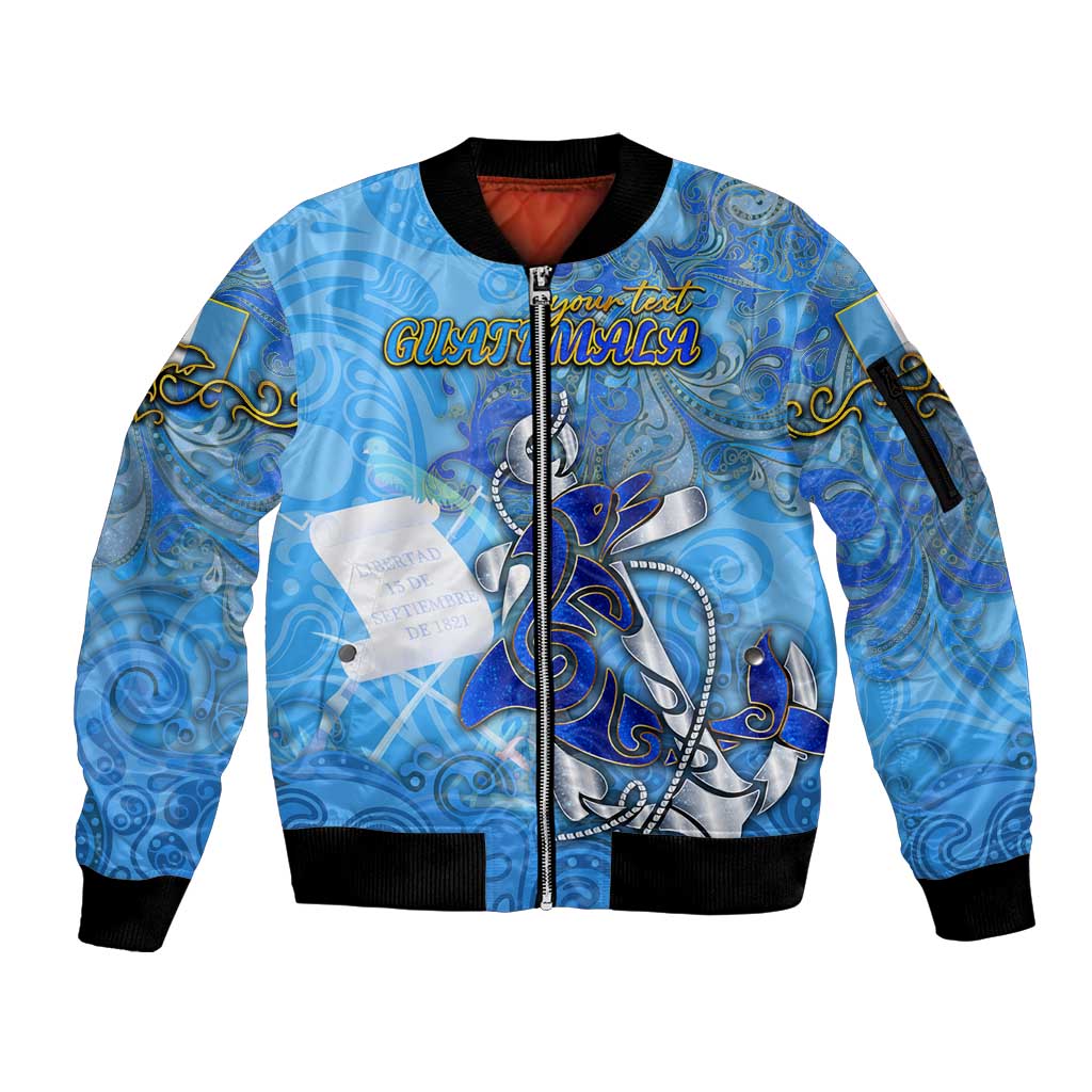 Ocean Spirit of Guatemala Sleeve Zip Bomber Jacket Anchored in Guatemalan Pride - Aussie Hoodie