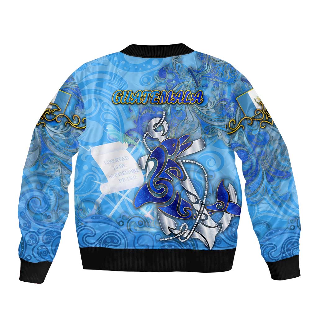 Ocean Spirit of Guatemala Sleeve Zip Bomber Jacket Anchored in Guatemalan Pride - Aussie Hoodie