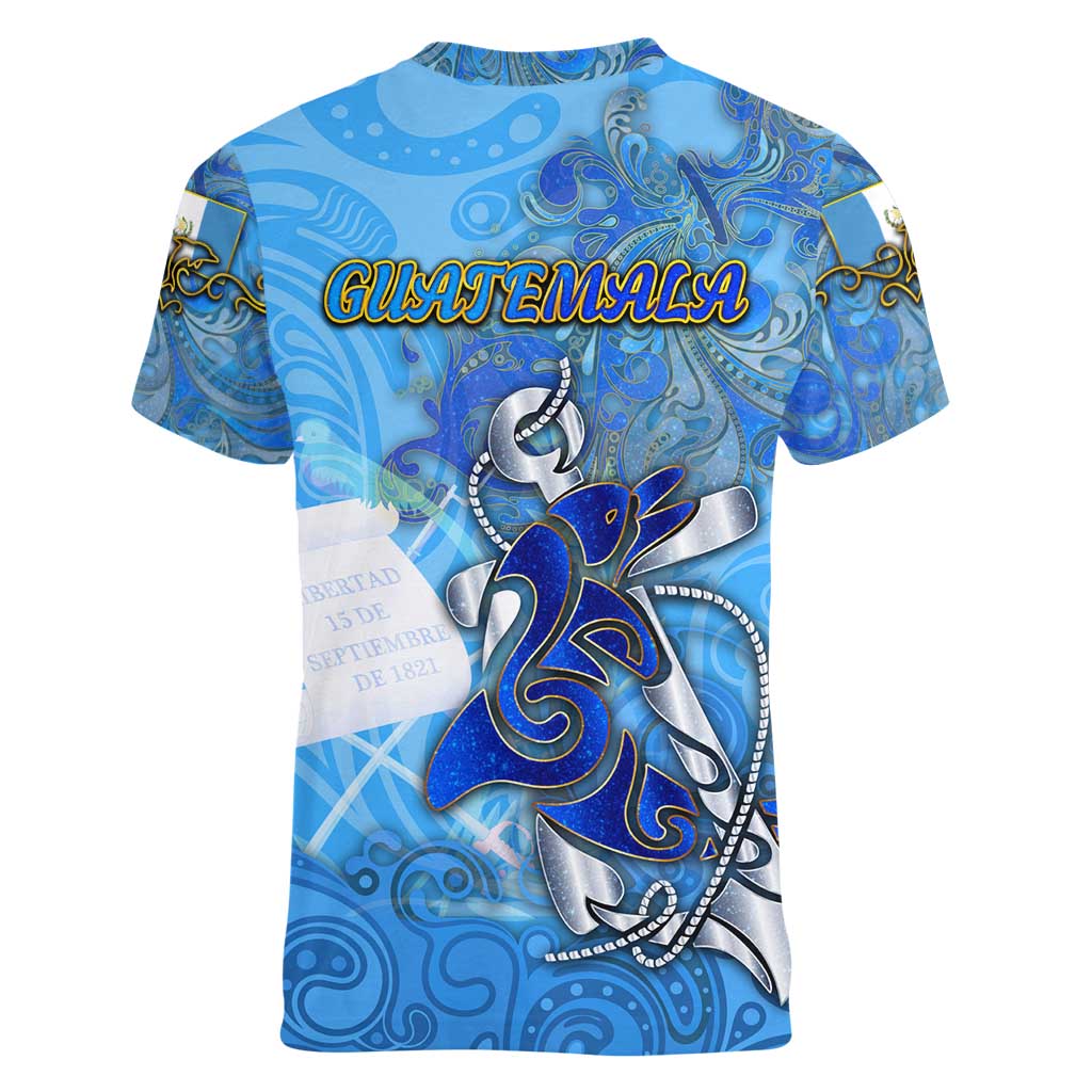 Ocean Spirit of Guatemala Women V-Neck T-Shirt Anchored in Guatemalan Pride - Aussie Hoodie